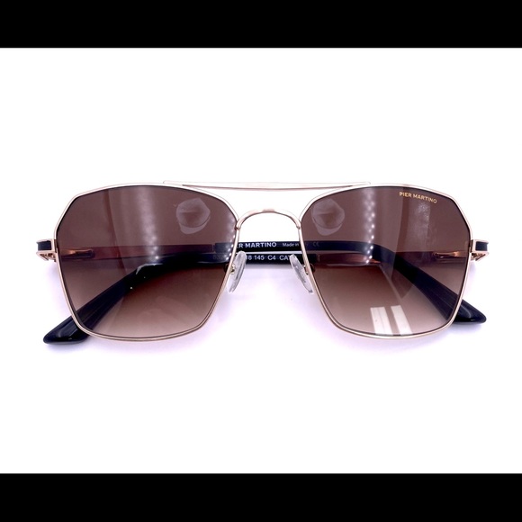 Men’s Aviator Matt Gold Metal Sunglasses Brown Lens By Pier Martino Italy - Picture 7 of 10